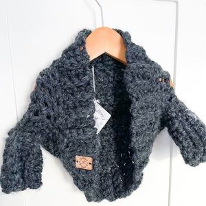 3-6 M Chunky Crochet Cocoon Sweater, Charcoal, Crochet Sweater, cardigan, baby